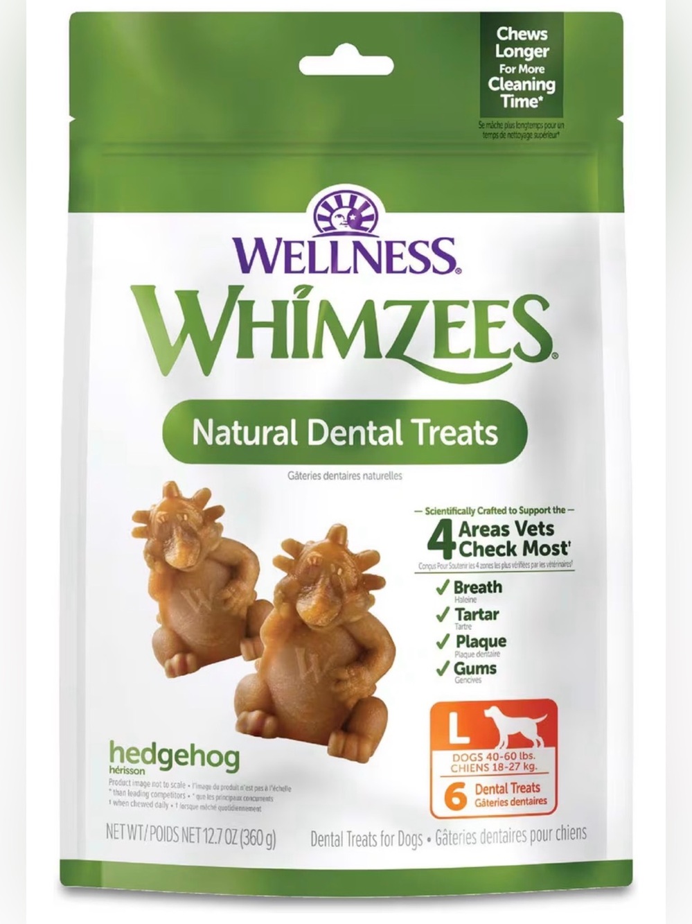 Whimzees Large Hedgehogs Natural Dental Treats for Dogs - Total of 10 Large Hedg